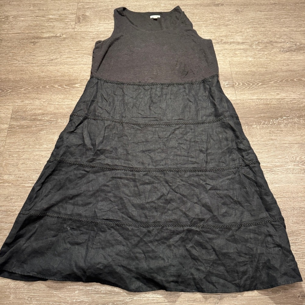 J Jill Maxi Dress Womens M Gray 100% Linen Lagenlook Tiered Tank Dress Costal